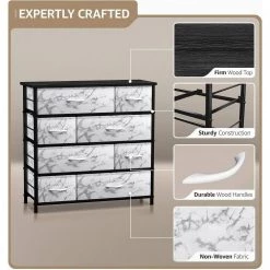 8-Drawer Marble White Dresser Black Frame Wood Top Easy Pull Fabric Bins 11.5 in. L x 34 in. W x 36 in. H by Sorbus -Sorbus Sales Store marble white sorbus dressers drw 8d mwb4 1f 1000