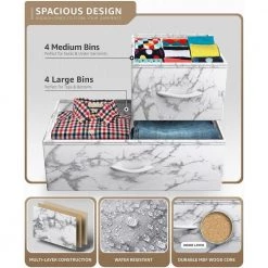 8-Drawer Marble White Dresser Black Frame Wood Top Easy Pull Fabric Bins 11.5 in. L x 34 in. W x 36 in. H by Sorbus -Sorbus Sales Store marble white sorbus dressers drw 8d mwb4 44 1000