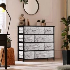8-Drawer Marble White Dresser Black Frame Wood Top Easy Pull Fabric Bins 11.5 in. L x 34 in. W x 36 in. H by Sorbus -Sorbus Sales Store marble white sorbus dressers drw 8d mwb4 c3 1000