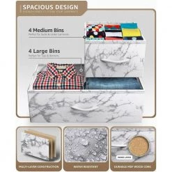 8-Drawer Marble White Dresser White Frame Wood Top Easy Pull Fabric Bins 11.5 in. L x 34 in. W x 36 in. H by Sorbus -Sorbus Sales Store marble white sorbus dressers drw 8d mww1 1f 1000