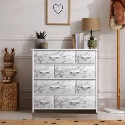 8-Drawer Marble White Dresser White Frame Wood Top Easy Pull Fabric Bins 11.5 in. L x 34 in. W x 36 in. H by Sorbus -Sorbus Sales Store marble white sorbus dressers drw 8d mww1 31 1000