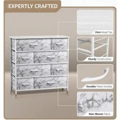 8-Drawer Marble White Dresser White Frame Wood Top Easy Pull Fabric Bins 11.5 in. L x 34 in. W x 36 in. H by Sorbus -Sorbus Sales Store marble white sorbus dressers drw 8d mww1 44 1000