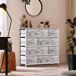 8-Drawer Marble White Dresser White Frame Wood Top Easy Pull Fabric Bins 11.5 in. L x 34 in. W x 36 in. H by Sorbus -Sorbus Sales Store marble white sorbus dressers drw 8d mww1 c3 1000