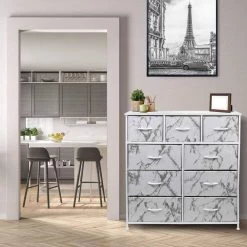 39.5 in. L x 11.5 in. W x 39.5 in. H 9-Drawer Marble White Dresser with Metal Frame Wood Top Easy Pull Fabric Bins by Sorbus -Sorbus Sales Store marble white sorbus dressers drw 9d mww1 1f 1000