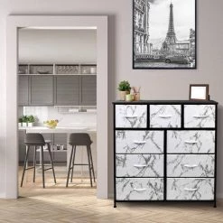 39.5 in. L x 11.5 in. W x 39.5 in. H 9-Drawer Marble White Dresser with Metal Frame Wood Top Easy Pull Fabric Bins by Sorbus -Sorbus Sales Store marble white sorbus dressers drw 9d mww1 31 1000