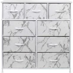 39.5 in. L x 11.5 in. W x 39.5 in. H 9-Drawer Marble White Dresser with Metal Frame Wood Top Easy Pull Fabric Bins by Sorbus -Sorbus Sales Store marble white sorbus dressers drw 9d mww1 44 1000