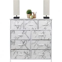 39.5 in. L x 11.5 in. W x 39.5 in. H 9-Drawer Marble White Dresser with Metal Frame Wood Top Easy Pull Fabric Bins by Sorbus -Sorbus Sales Store marble white sorbus dressers drw 9d mww1 4f 1000