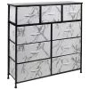 39.5 in. L x 11.5 in. W x 39.5 in. H 9-Drawer Marble White Dresser with Metal Frame Wood Top Easy Pull Fabric Bins by Sorbus