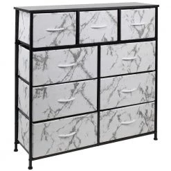 39.5 in. L x 11.5 in. W x 39.5 in. H 9-Drawer Marble White Dresser with Metal Frame Wood Top Easy Pull Fabric Bins by Sorbus