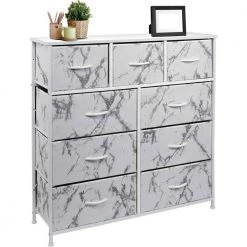39.5 in. L x 11.5 in. W x 39.5 in. H 9-Drawer Marble White Dresser with Metal Frame Wood Top Easy Pull Fabric Bins by Sorbus -Sorbus Sales Store marble white sorbus dressers drw 9d mww1 76 1000