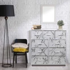 39.5 in. L x 11.5 in. W x 39.5 in. H 9-Drawer Marble White Dresser with Metal Frame Wood Top Easy Pull Fabric Bins by Sorbus -Sorbus Sales Store marble white sorbus dressers drw 9d mww1 c3 1000