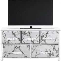 5-Drawer Gray Dresser Steel Frame Wood Top Easy Pull Fabric Bins 11.87 in. L x 39.5 in. W x 24.62 in. H by Sorbus -Sorbus Sales Store marble white sorbus dressers drw cu5 mww1 1f 1000