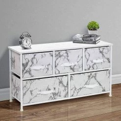 5-Drawer Gray Dresser Steel Frame Wood Top Easy Pull Fabric Bins 11.87 in. L x 39.5 in. W x 24.62 in. H by Sorbus -Sorbus Sales Store marble white sorbus dressers drw cu5 mww1 c3 1000