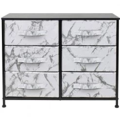 6-Drawer Marble Black Dresser Black Frame Wood Top Easy Pull Fabric Bins 11.75 in. L x 31.5 in. W x 24.62 in. H by Sorbus -Sorbus Sales Store marble white sorbus dressers drw cu6 mwb4 76 1000