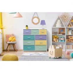 9-Drawer Multi Pastel Steel Frame Dresser Wood Top Easy Pull Fabric Bins 39.5 in. L x 11.5 in. W x 39.5 in. H by Sorbus -Sorbus Sales Store multi pastel color sorbus kids dressers drw 9d pas 31 1000