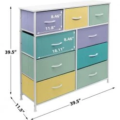 9-Drawer Multi Pastel Steel Frame Dresser Wood Top Easy Pull Fabric Bins 39.5 in. L x 11.5 in. W x 39.5 in. H by Sorbus -Sorbus Sales Store multi pastel color sorbus kids dressers drw 9d pas 44 1000