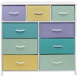 9-Drawer Multi Pastel Steel Frame Dresser Wood Top Easy Pull Fabric Bins 39.5 in. L x 11.5 in. W x 39.5 in. H by Sorbus -Sorbus Sales Store multi pastel color sorbus kids dressers drw 9d pas 4f 1000