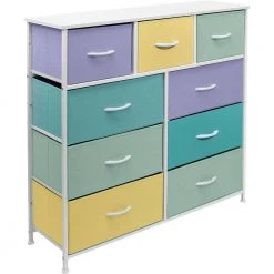 9-Drawer Multi Pastel Steel Frame Dresser Wood Top Easy Pull Fabric Bins 39.5 in. L x 11.5 in. W x 39.5 in. H by Sorbus