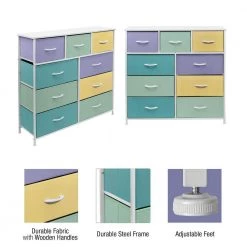 9-Drawer Multi Pastel Steel Frame Dresser Wood Top Easy Pull Fabric Bins 39.5 in. L x 11.5 in. W x 39.5 in. H by Sorbus -Sorbus Sales Store multi pastel color sorbus kids dressers drw 9d pas 77 1000