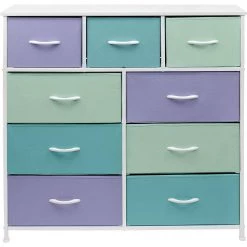 9-Drawer Multi Pastel Metal Frame Dresser Wood Top Easy Pull Fabric Bins 39.5 in. L x 11.5 in. W x 39.5 in. H by Sorbus -Sorbus Sales Store multi pastel color sorbus kids dressers drw 9d pas2 1f 1000