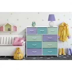 9-Drawer Multi Pastel Metal Frame Dresser Wood Top Easy Pull Fabric Bins 39.5 in. L x 11.5 in. W x 39.5 in. H by Sorbus -Sorbus Sales Store multi pastel color sorbus kids dressers drw 9d pas2 4f 1000