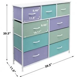 9-Drawer Multi Pastel Metal Frame Dresser Wood Top Easy Pull Fabric Bins 39.5 in. L x 11.5 in. W x 39.5 in. H by Sorbus -Sorbus Sales Store multi pastel color sorbus kids dressers drw 9d pas2 c3 1000
