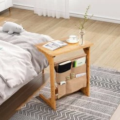 14 in. Natural 24.5 in. C-Shape Bamboo End Table with Storage Bag by ANGELES HOME -Sorbus Sales Store natural angeles home c tables sa65 9hw717na 31 1000