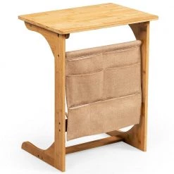 14 in. Natural 24.5 in. C-Shape Bamboo End Table with Storage Bag by ANGELES HOME