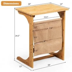 14 in. Natural 24.5 in. C-Shape Bamboo End Table with Storage Bag by ANGELES HOME -Sorbus Sales Store natural angeles home c tables sa65 9hw717na 76 1000