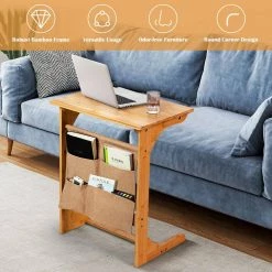 14 in. Natural 24.5 in. C-Shape Bamboo End Table with Storage Bag by ANGELES HOME -Sorbus Sales Store natural angeles home c tables sa65 9hw717na c3 1000