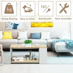 35 in. Natural Rectangle Wood Coffee Table Sofa Side Table with Storage Shelves by ANGELES HOME -Sorbus Sales Store natural angeles home coffee tables hw61 8ck 769na 1f 1000