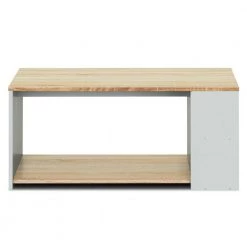 35 in. Natural Rectangle Wood Coffee Table Sofa Side Table with Storage Shelves by ANGELES HOME