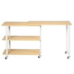 31.5 in. Natural Wood 360° Rotating Sofa End Side Table with Storage Shelves and Wheels by ANGELES HOME