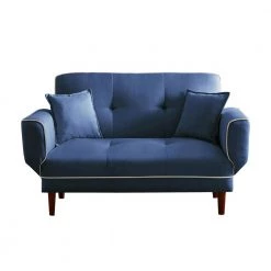 69.7 in. Width Polyester Twin Size Sofa Bed Sleeper Convertible 2-Seater Sofa Couch Futon in Navy Blue by ANGELES HOME