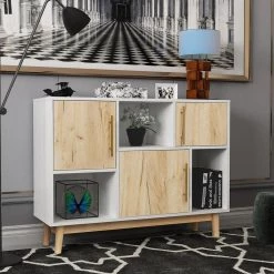 29.92 in. H x 39.37 in. W 6-Shelf Bookcase with Open Storage Space, Oak & White, Floor Standing Display Cabinet Rack by ANGELES HOME -Sorbus Sales Store oak and white angeles home bookcases bookshelves myf37246r 31 1000