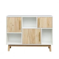 29.92 in. H x 39.37 in. W 6-Shelf Bookcase with Open Storage Space, Oak & White, Floor Standing Display Cabinet Rack by ANGELES HOME