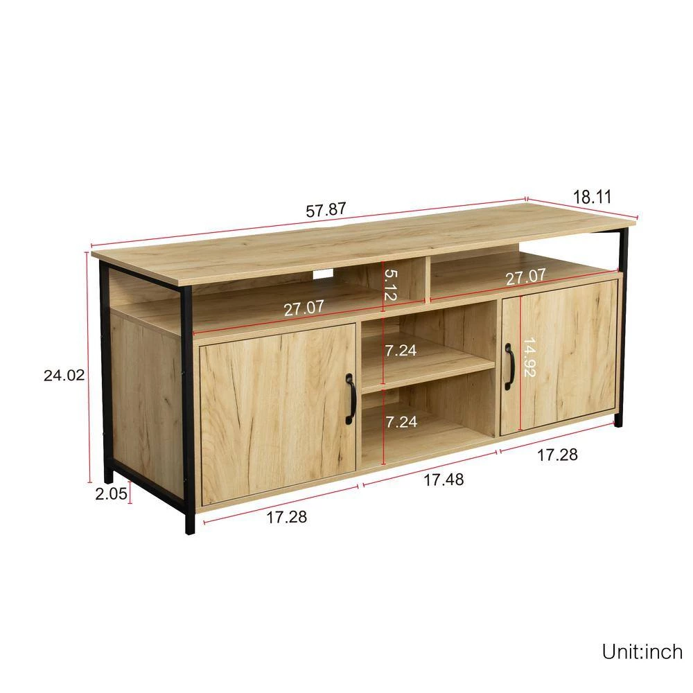 57.87 in. Modern Oak Media Console Cabinet TV Stand for TVs Upto 55 in. by ANGELES HOME 5 57.87 in. Modern Oak Media Console Cabinet TV Stand for TVs Upto 55 in. by ANGELES HOME - Image 3