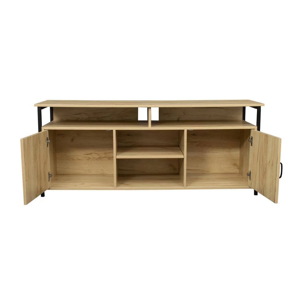 57.87 in. Modern Oak Media Console Cabinet TV Stand for TVs Upto 55 in. by ANGELES HOME 9 57.87 in. Modern Oak Media Console Cabinet TV Stand for TVs Upto 55 in. by ANGELES HOME - Image 7