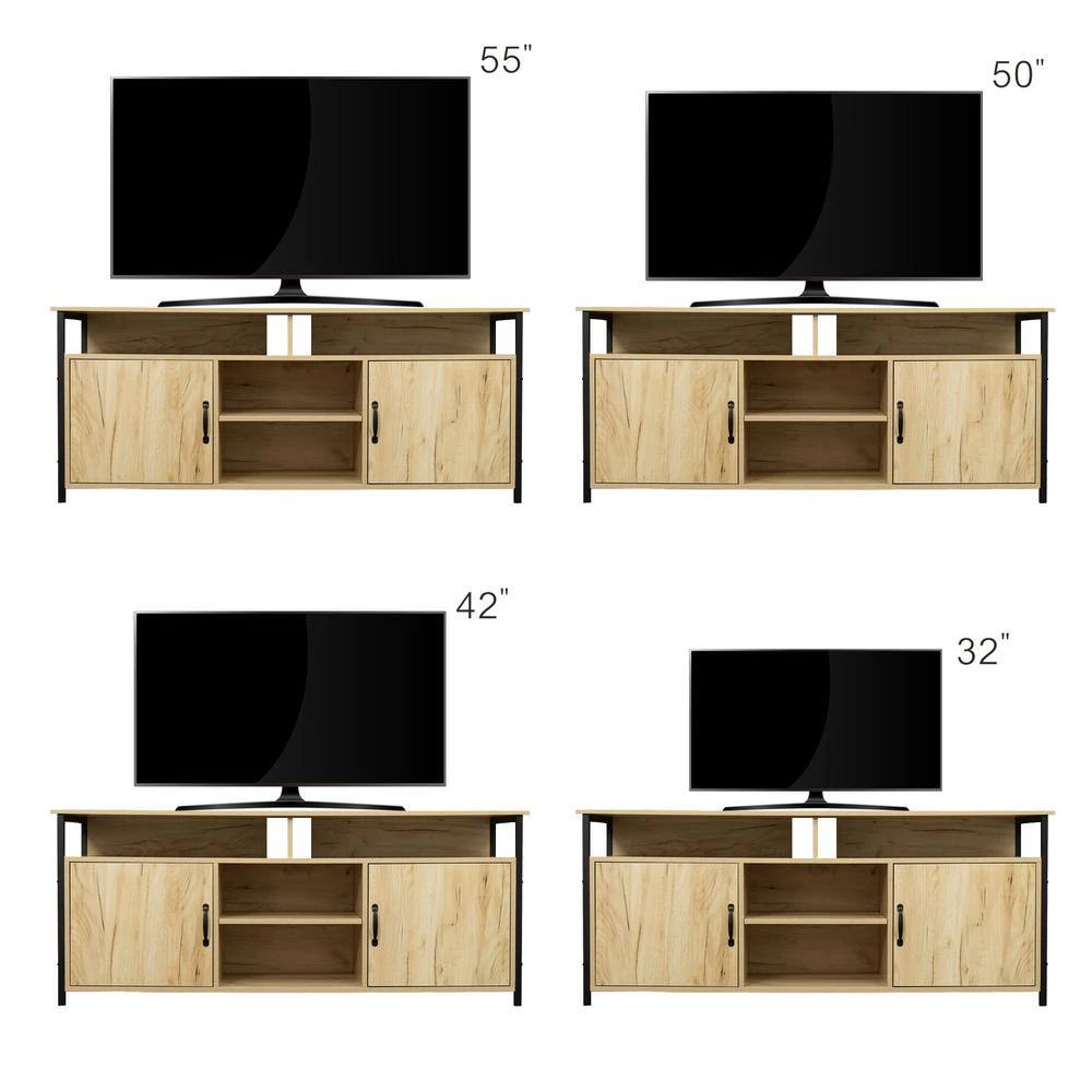 57.87 in. Modern Oak Media Console Cabinet TV Stand for TVs Upto 55 in. by ANGELES HOME 10 57.87 in. Modern Oak Media Console Cabinet TV Stand for TVs Upto 55 in. by ANGELES HOME - Image 8
