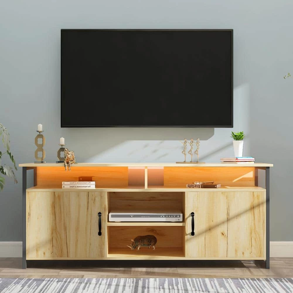 57.87 in. Modern Oak Media Console Cabinet TV Stand for TVs Upto 55 in. by ANGELES HOME 4 57.87 in. Modern Oak Media Console Cabinet TV Stand for TVs Upto 55 in. by ANGELES HOME - Image 2