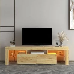 63 in. Oak Wooden TV Stand with 2 Storage Drawers Fits TV's up to 65 in. with RBG LED Lights by ANGELES HOME -Sorbus Sales Store oak angeles home tv stands sa34 9w331739 31 1000