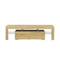 63 in. Oak Wooden TV Stand with 2 Storage Drawers Fits TV's up to 65 in. with RBG LED Lights by ANGELES HOME