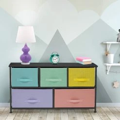 5-Drawer Pastel Black Dresser Steel Frame Wood Top Easy Pull Fabric Bins 11.87 in. L x 39.5 in. W x 24.62 in. H by Sorbus -Sorbus Sales Store pastel black sorbus kids dressers drw cu5 pasblk 4f 1000