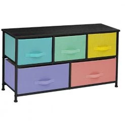 5-Drawer Pastel Black Dresser Steel Frame Wood Top Easy Pull Fabric Bins 11.87 in. L x 39.5 in. W x 24.62 in. H by Sorbus