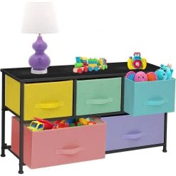 5-Drawer Pastel Black Dresser Steel Frame Wood Top Easy Pull Fabric Bins 11.87 in. L x 39.5 in. W x 24.62 in. H by Sorbus -Sorbus Sales Store pastel black sorbus kids dressers drw cu5 pasblk c3 1000