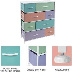 11.5 in. L x 34 in. W x 36 in. H 8-Drawer Pastel Dresser Steel Frame Wood Top Easy Pull Fabric Bins by Sorbus -Sorbus Sales Store pastel sorbus kids dressers drw 8d pas 44 1000