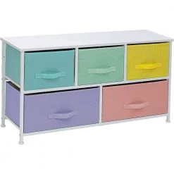 5-Drawer Pastel White Dresser Steel Frame Wood Top Easy Pull Fabric Bins 11.87 in. L x 39.5 in. W x 24.62 in. H by Sorbus -Sorbus Sales Store pastel white sorbus kids dressers drw cu5 pas 44 1000