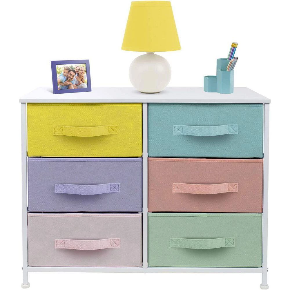 11.75 in. L x 31.5 in. W x 24.62 in. H 6-Drawer Pastel White Dresser Steel Frame Wood Top Easy Pull Fabric Bins by Sorbus 7 11.75 in. L x 31.5 in. W x 24.62 in. H 6-Drawer Pastel White Dresser Steel Frame Wood Top Easy Pull Fabric Bins by Sorbus - Image 5