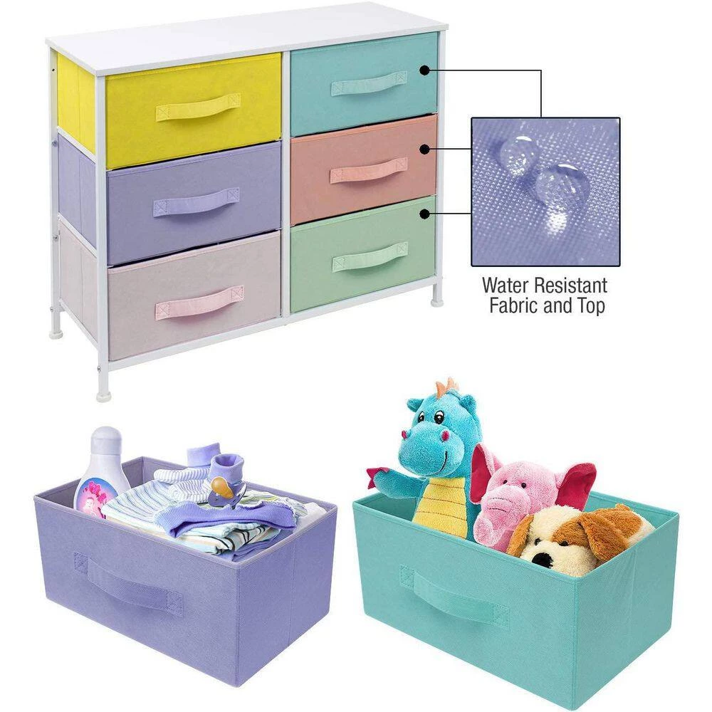 11.75 in. L x 31.5 in. W x 24.62 in. H 6-Drawer Pastel White Dresser Steel Frame Wood Top Easy Pull Fabric Bins by Sorbus 5 11.75 in. L x 31.5 in. W x 24.62 in. H 6-Drawer Pastel White Dresser Steel Frame Wood Top Easy Pull Fabric Bins by Sorbus - Image 3