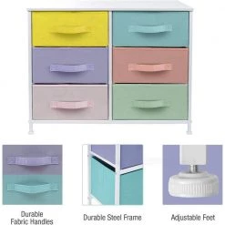 11.75 in. L x 31.5 in. W x 24.62 in. H 6-Drawer Pastel White Dresser Steel Frame Wood Top Easy Pull Fabric Bins by Sorbus 19 11.75 in. L x 31.5 in. W x 24.62 in. H 6-Drawer Pastel White Dresser Steel Frame Wood Top Easy Pull Fabric Bins by Sorbus -Sorbus Sales Store pastel white sorbus kids dressers drw cu6 pas fa 1000